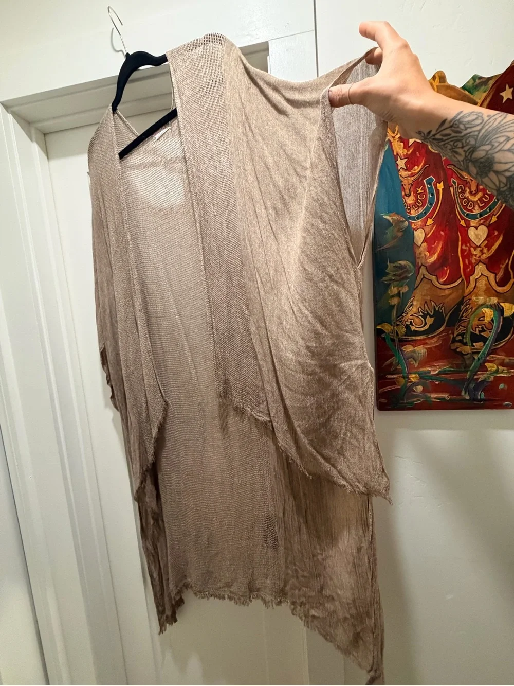Free People Day Dream Washed Kimono in a draped, open-front taupe-brown design